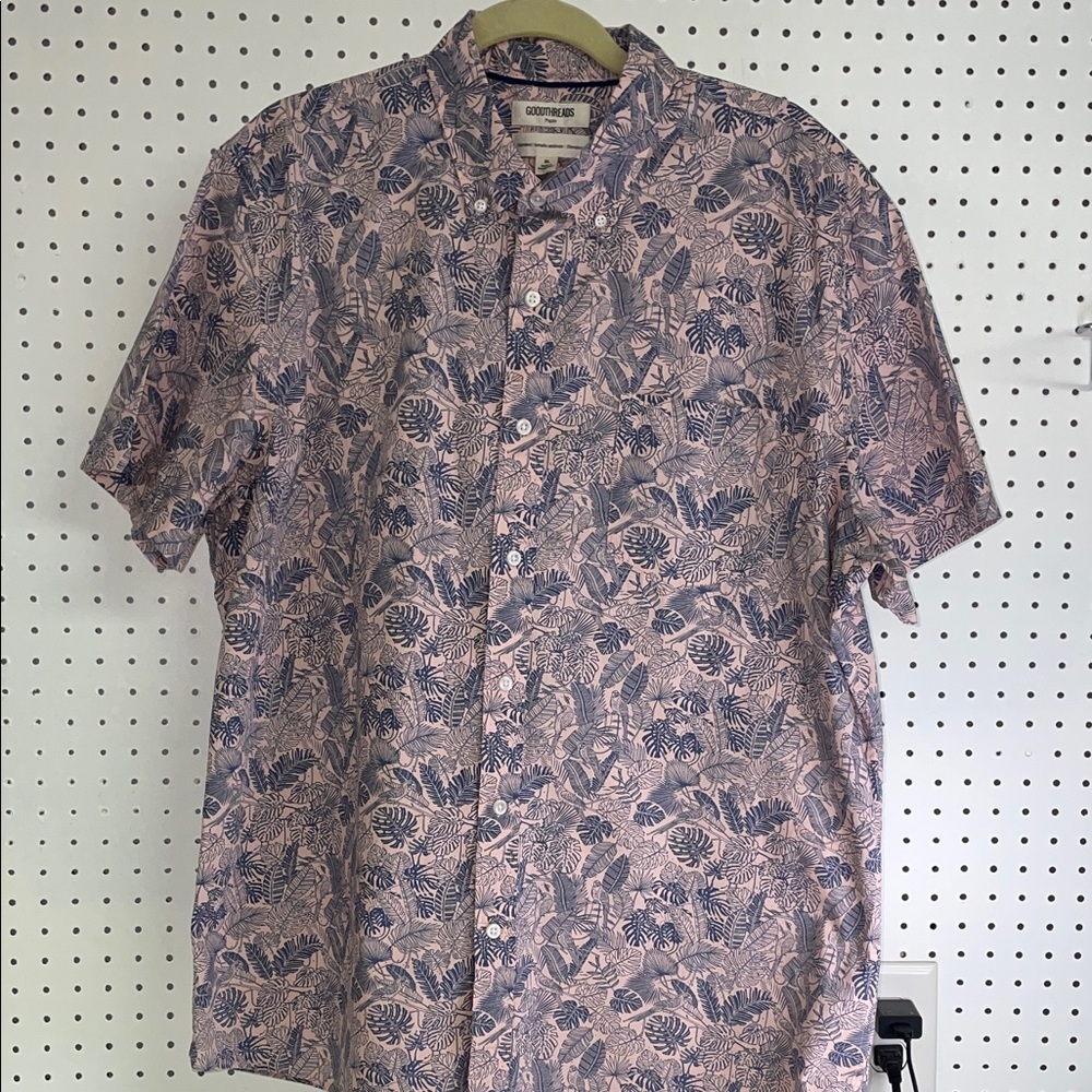 Goodthreads Short Sleeve Button Down Pink & Blue … - image 3